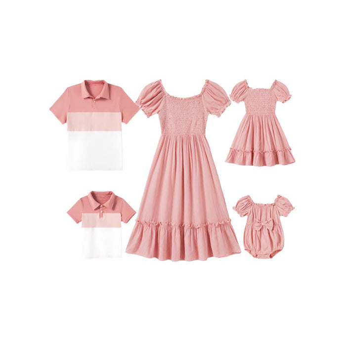 Matching Dress And Polo Shirts Family Set