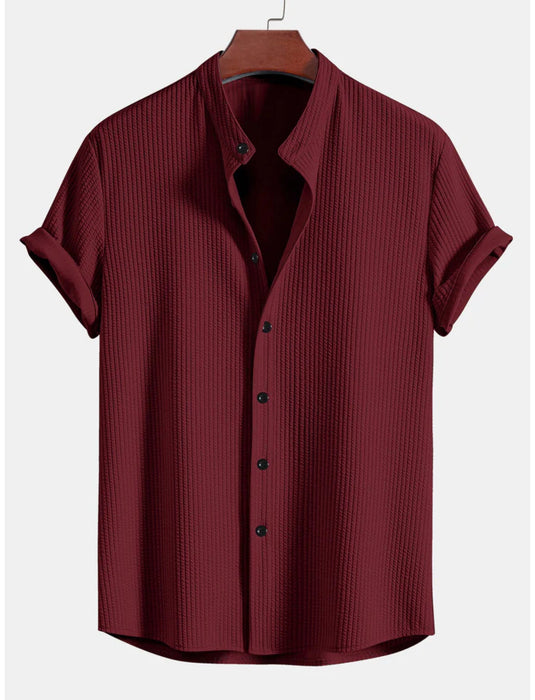 Slim Fit Ribbed Stand Collar Shirt