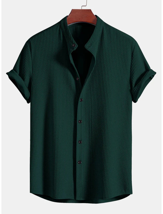 Slim Fit Ribbed Stand Collar Shirt