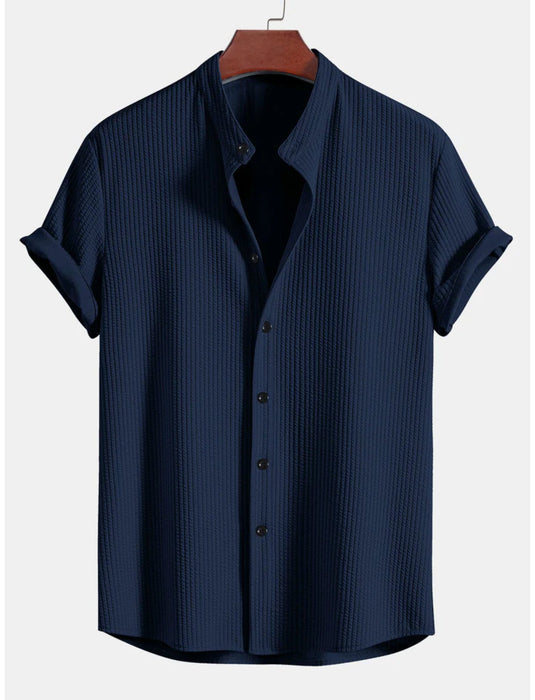 Slim Fit Ribbed Stand Collar Shirt