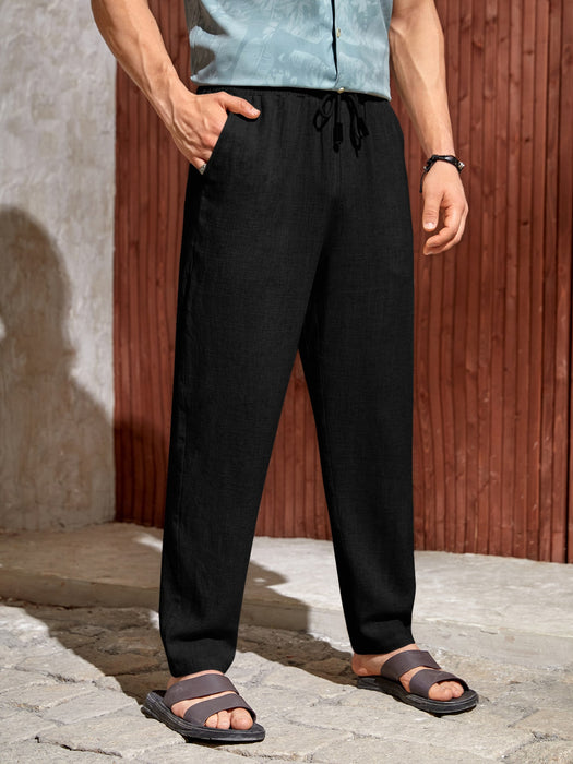 Solid Color Drawstring Waist Pants