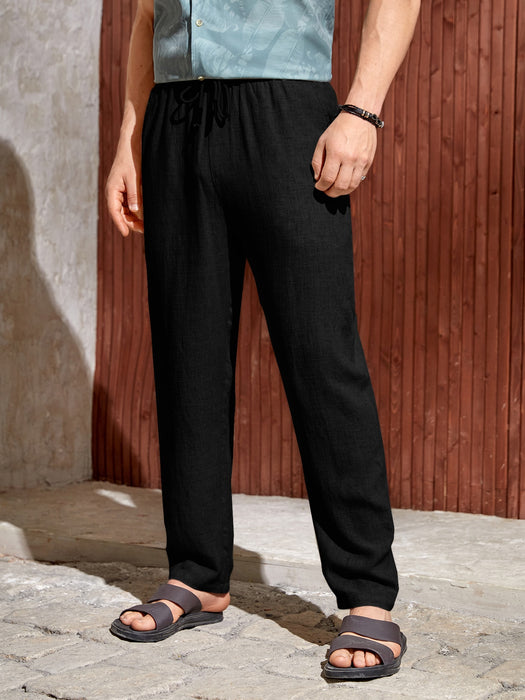 Solid Color Drawstring Waist Pants