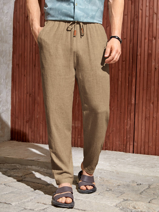 Solid Color Drawstring Waist Pants