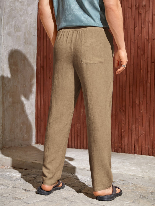 Solid Color Drawstring Waist Pants