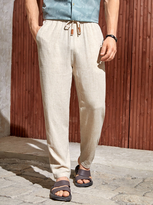 Solid Color Drawstring Waist Pants