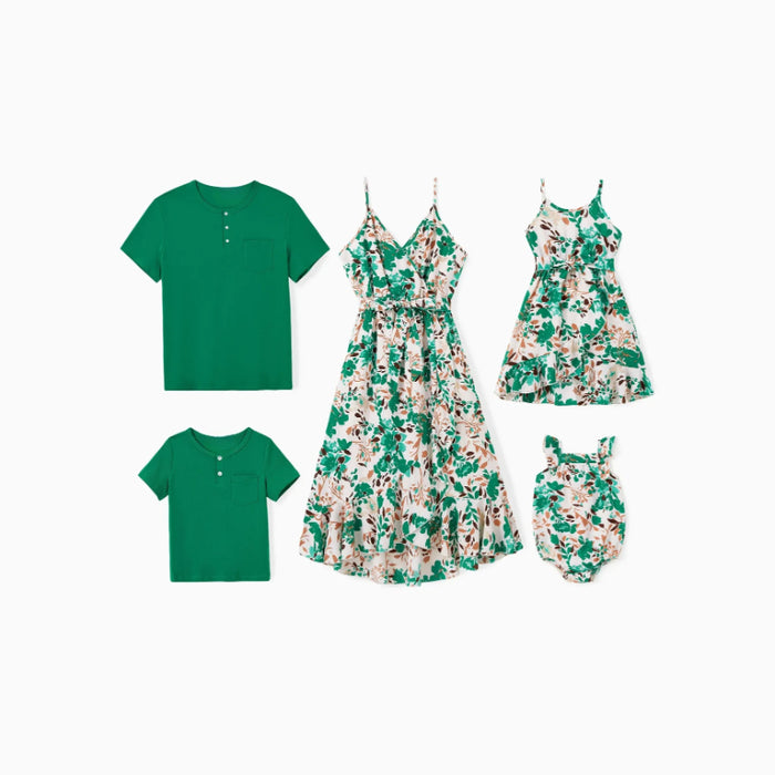 Solid Colored Tee And Floral Wrap Family Matching Set