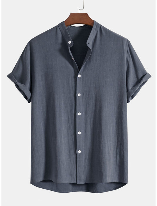 Stand Collar Linen Blend Shirt