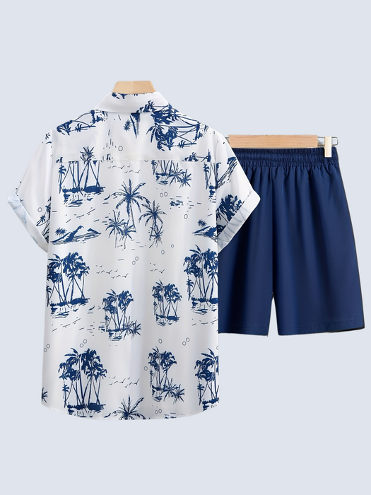 Casual Tree Print Shirt And Shorts Set