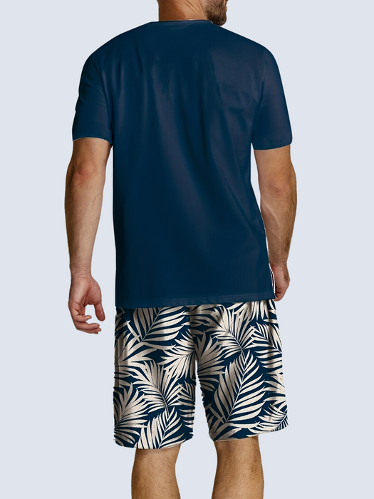 Miami Print T Shirt And Leaf Pattern Shorts