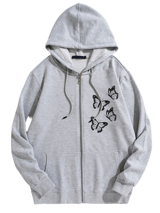 Butterfly Print Zip Hoodie