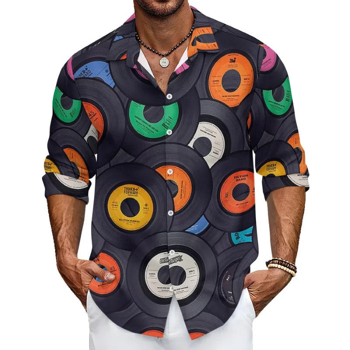 Vinyl Records Casual Printed Long Sleeve Shirt