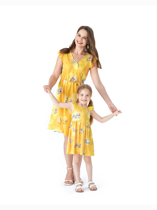 Winnie The Pooh Print Ruffled Romper And Dress Set