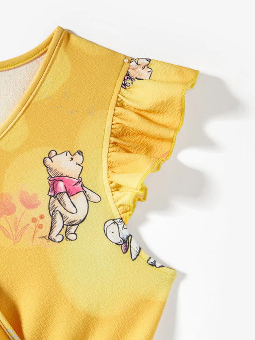 Winnie The Pooh Print Ruffled Romper And Dress Set