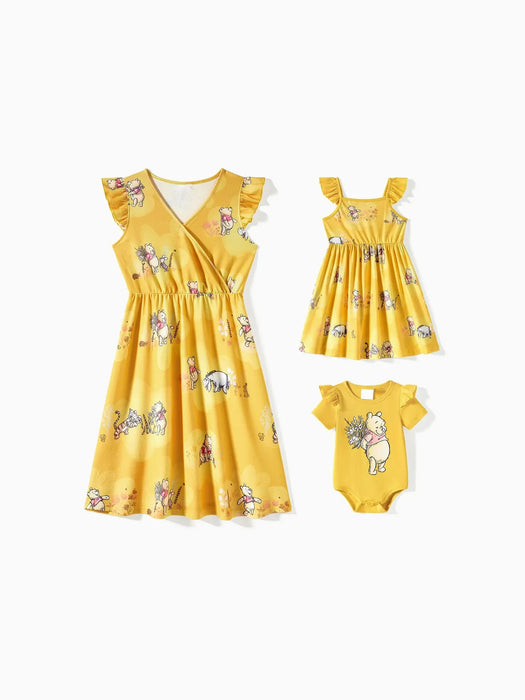 Winnie The Pooh Print Ruffled Romper And Dress Set