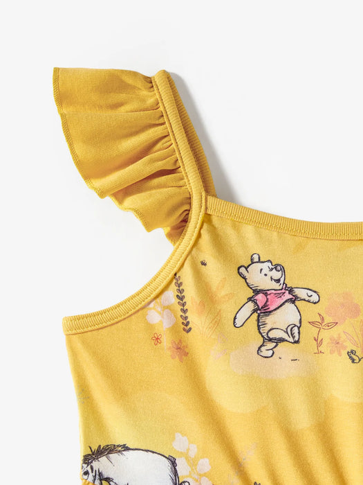 Winnie The Pooh Print Ruffled Romper And Dress Set