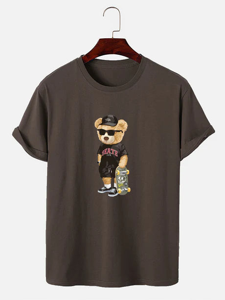 Bear With Skateboard Print T-Shirt