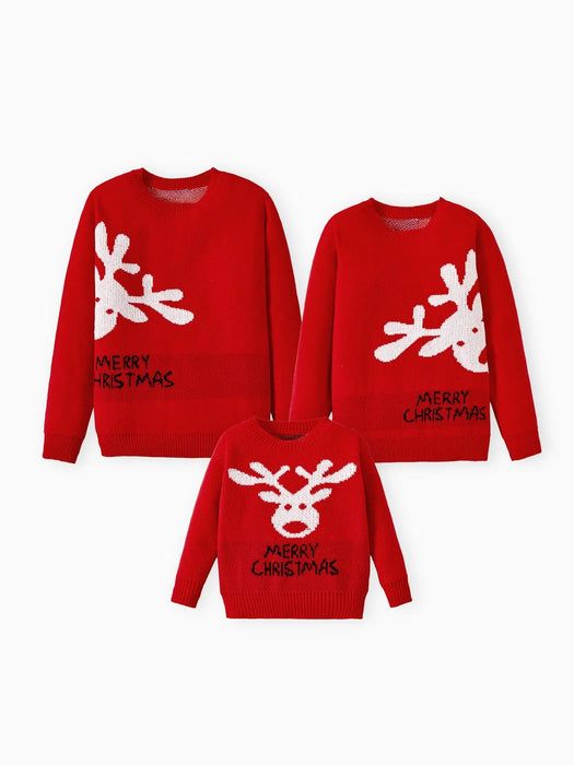 Printed Reindeer Family Matching Christmas Sweaters Set