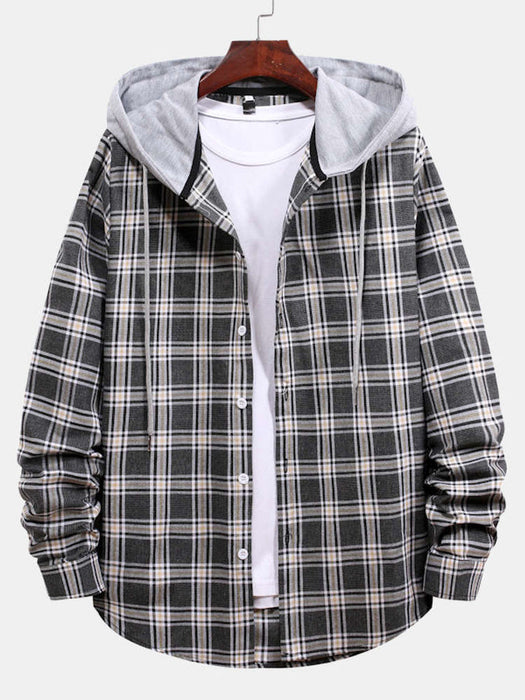 Button Up Drawstring Hooded Shirt