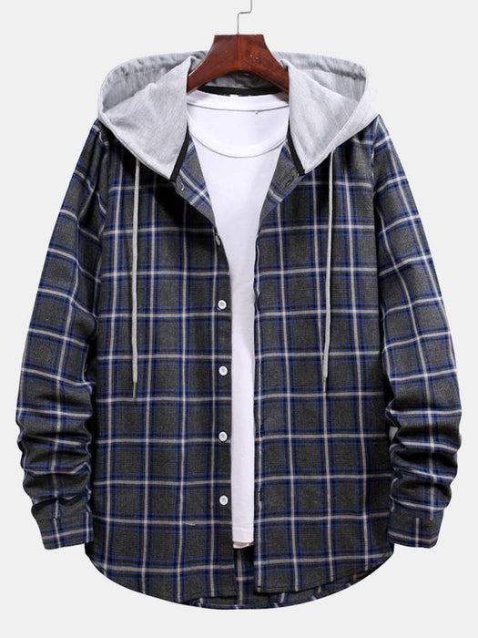 Button Up Drawstring Hooded Shirt