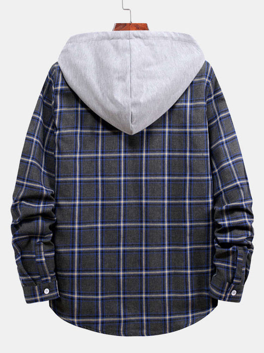 Button Up Drawstring Hooded Shirt