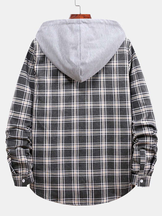 Button Up Drawstring Hooded Shirt