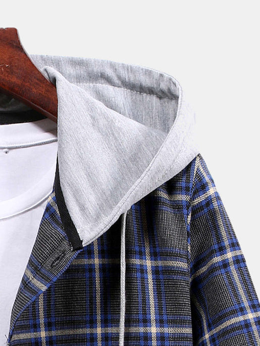 Button Up Drawstring Hooded Shirt