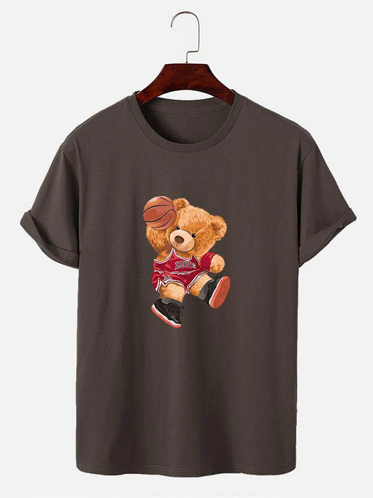 Bear Playing Basketball Print T-Shirt