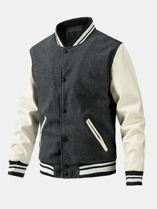 Contrast Wool Look Baseball Jacket