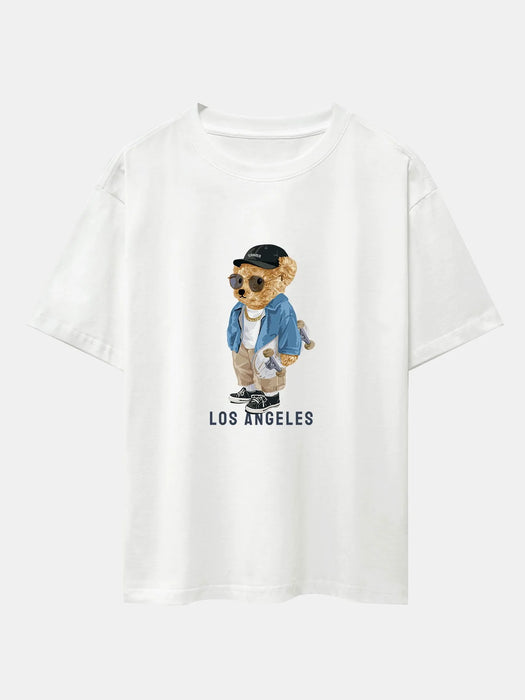 Bear With Skateboard Print Oversize T-Shirt