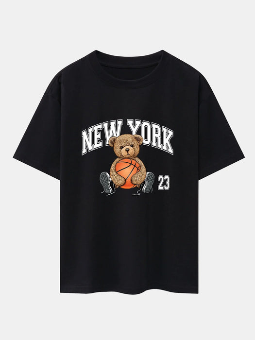 Basketball Bear Print Oversize T-Shirt