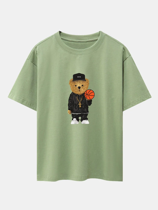 Basketball Bear Print Oversize T-Shirt