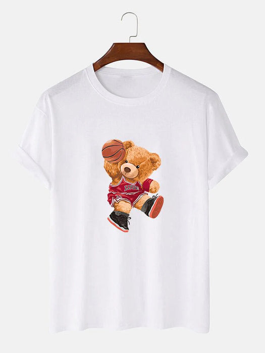 Bear Playing Basketball Print T-Shirt