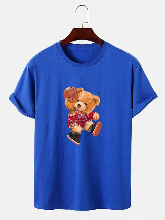 Bear Playing Basketball Print T-Shirt