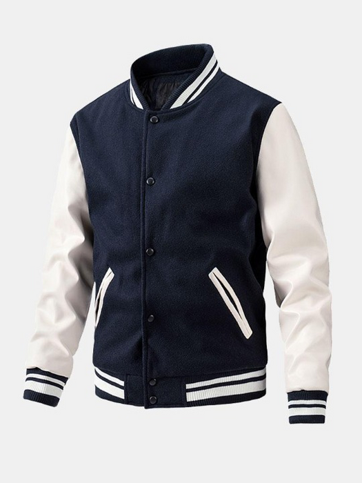 Contrast Wool Look Baseball Jacket