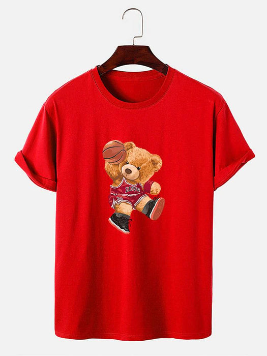 Bear Playing Basketball Print T-Shirt