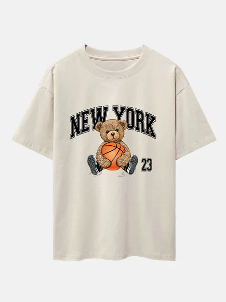 Basketball Bear Print Oversize T-Shirt