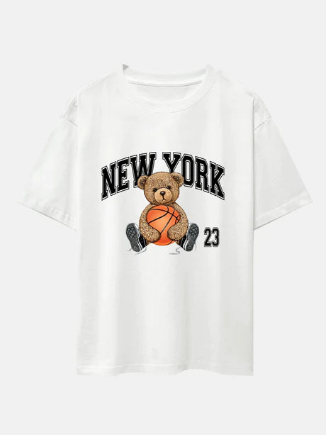 Basketball Bear Print Oversize T-Shirt