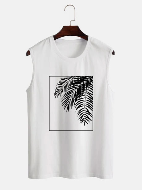 Palm Leaf Print Tank Top And Shorts