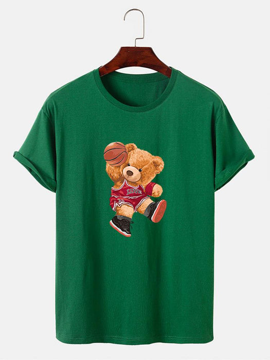 Bear Playing Basketball Print T-Shirt