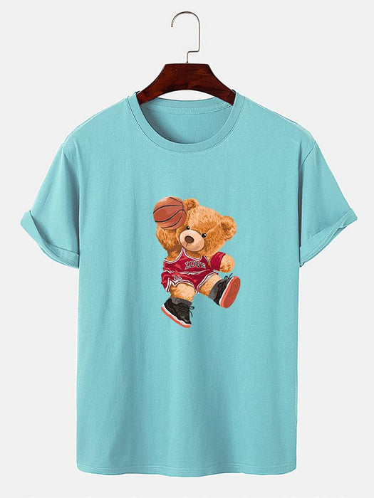 Bear Playing Basketball Print T-Shirt