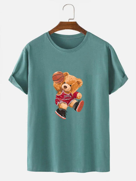 Bear Playing Basketball Print T-Shirt