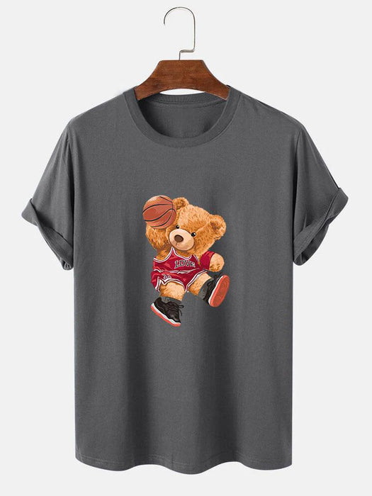 Bear Playing Basketball Print T-Shirt