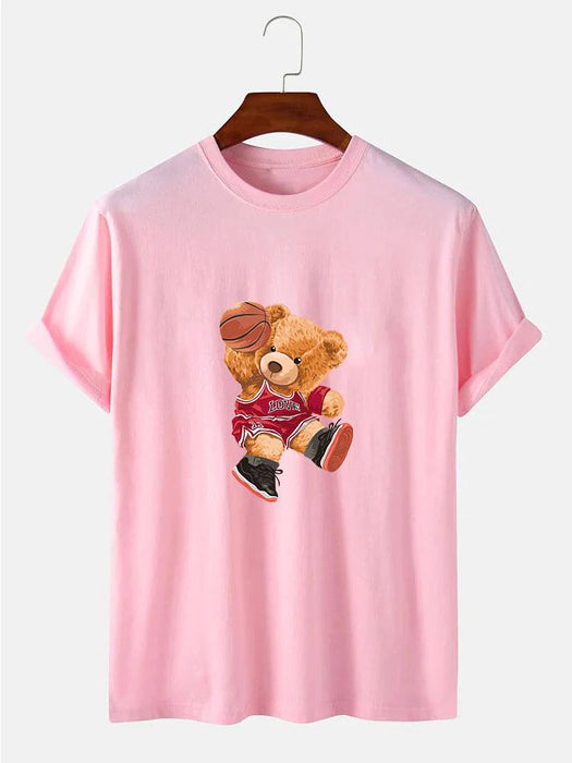 Bear Playing Basketball Print T-Shirt