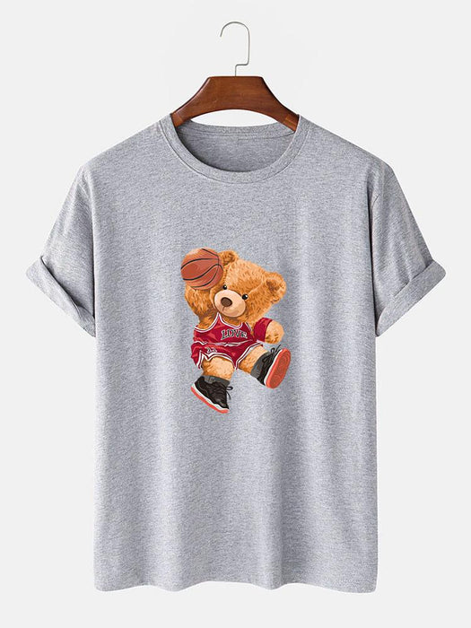 Bear Playing Basketball Print T-Shirt