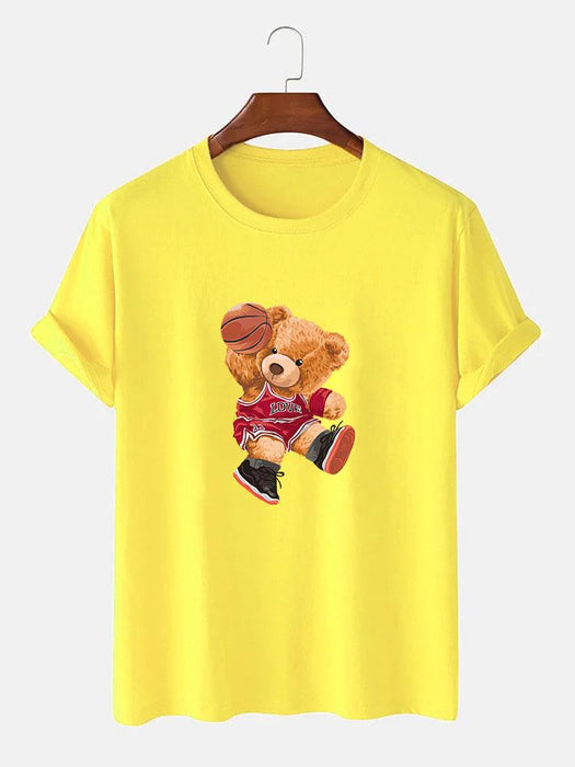 Bear Playing Basketball Print T-Shirt