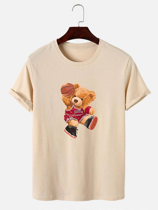 Bear Playing Basketball Print T-Shirt