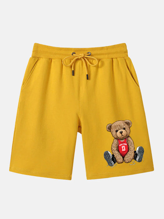 Bear Print Mid Length Shorts