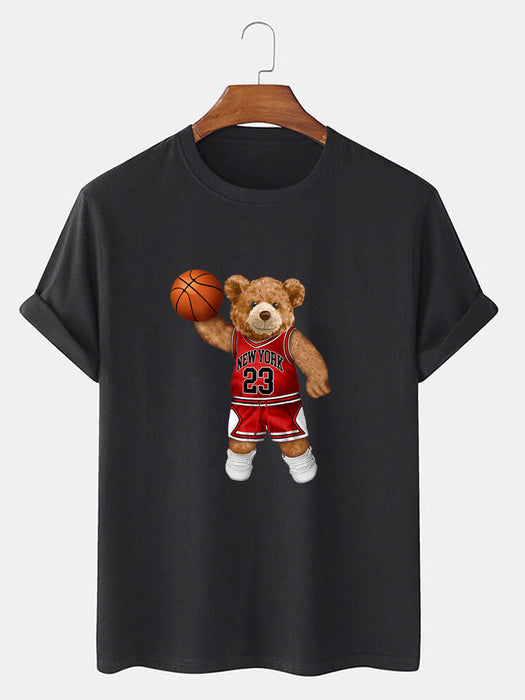 Bear Playing Basketball Print T-Shirt