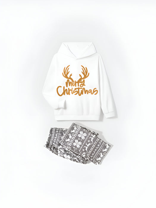 Christmas Family Matching Letters Embroidered Hooded Pajama Set