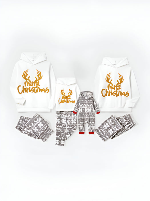 Christmas Family Matching Letters Embroidered Hooded Pajama Set